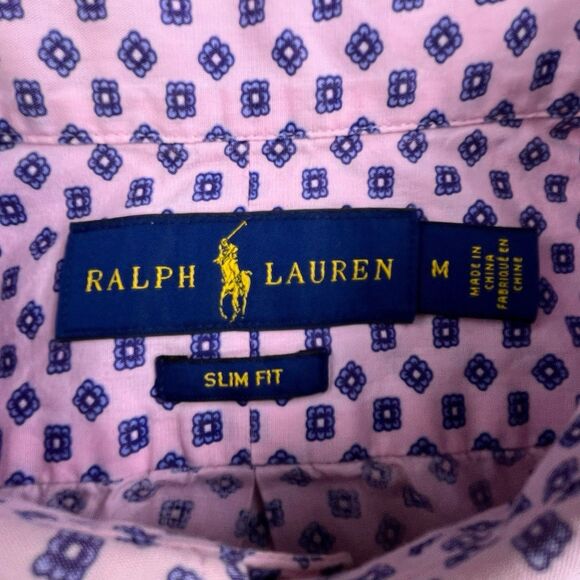 Polo Ralph Lauren Shirt Mens M Slim Fit Pink Geometric Floral Print Preppy - Picture 3 of 11